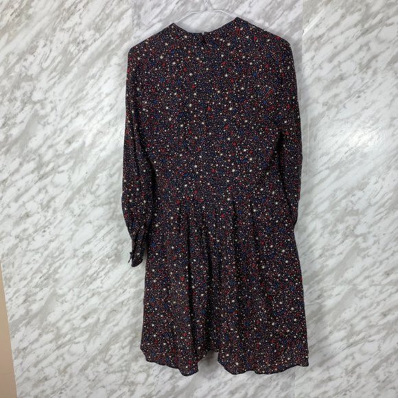 Madewell Balsam Tie-Neck Dress in Starry Night Black Long Sleeve 100% Silk - Picture 3 of 7